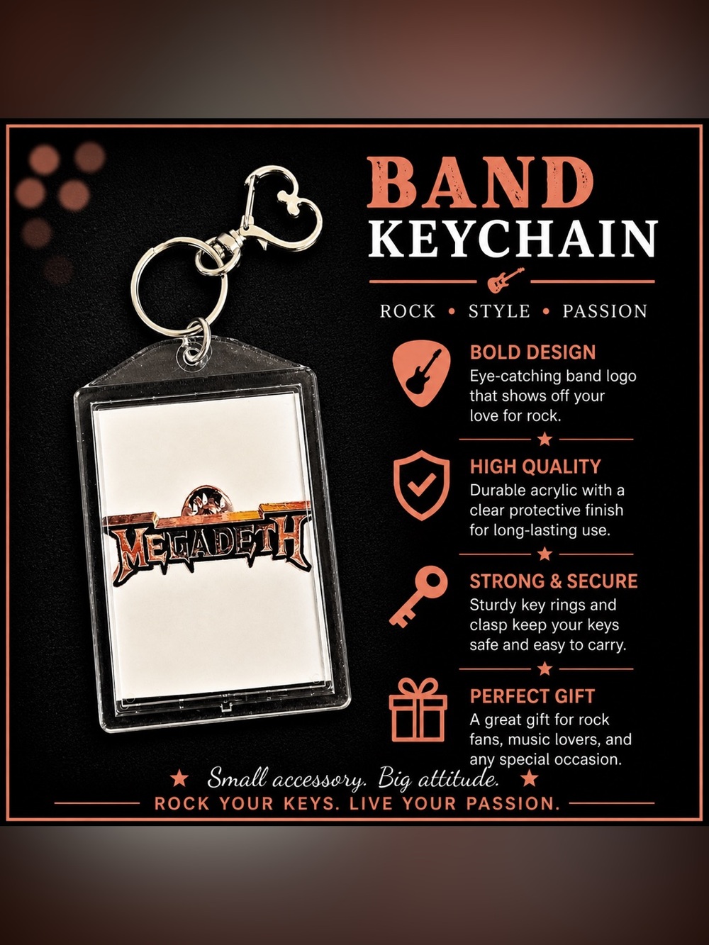 *30off3*‎ NWT. Megadeth Double Side Keychain